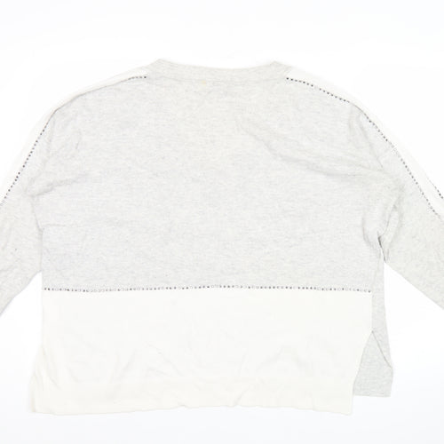 Mint Velvet Womens Grey L V-Neck Studded Pullover Jumper Long Sleeve