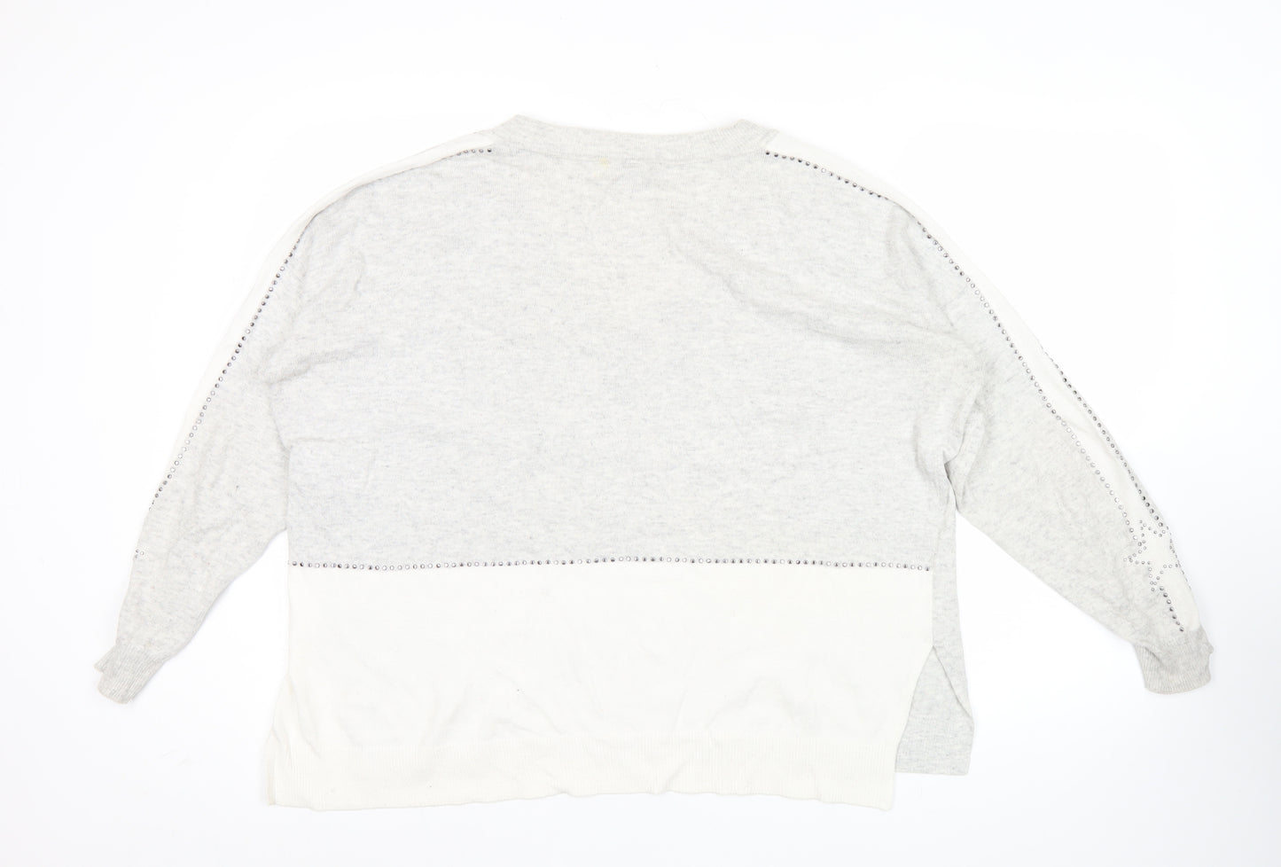 Mint Velvet Womens Grey L V-Neck Studded Pullover Jumper Long Sleeve