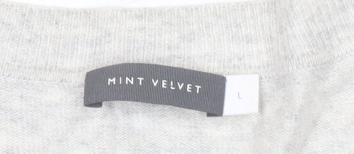 Mint Velvet Womens Grey L V-Neck Studded Pullover Jumper Long Sleeve