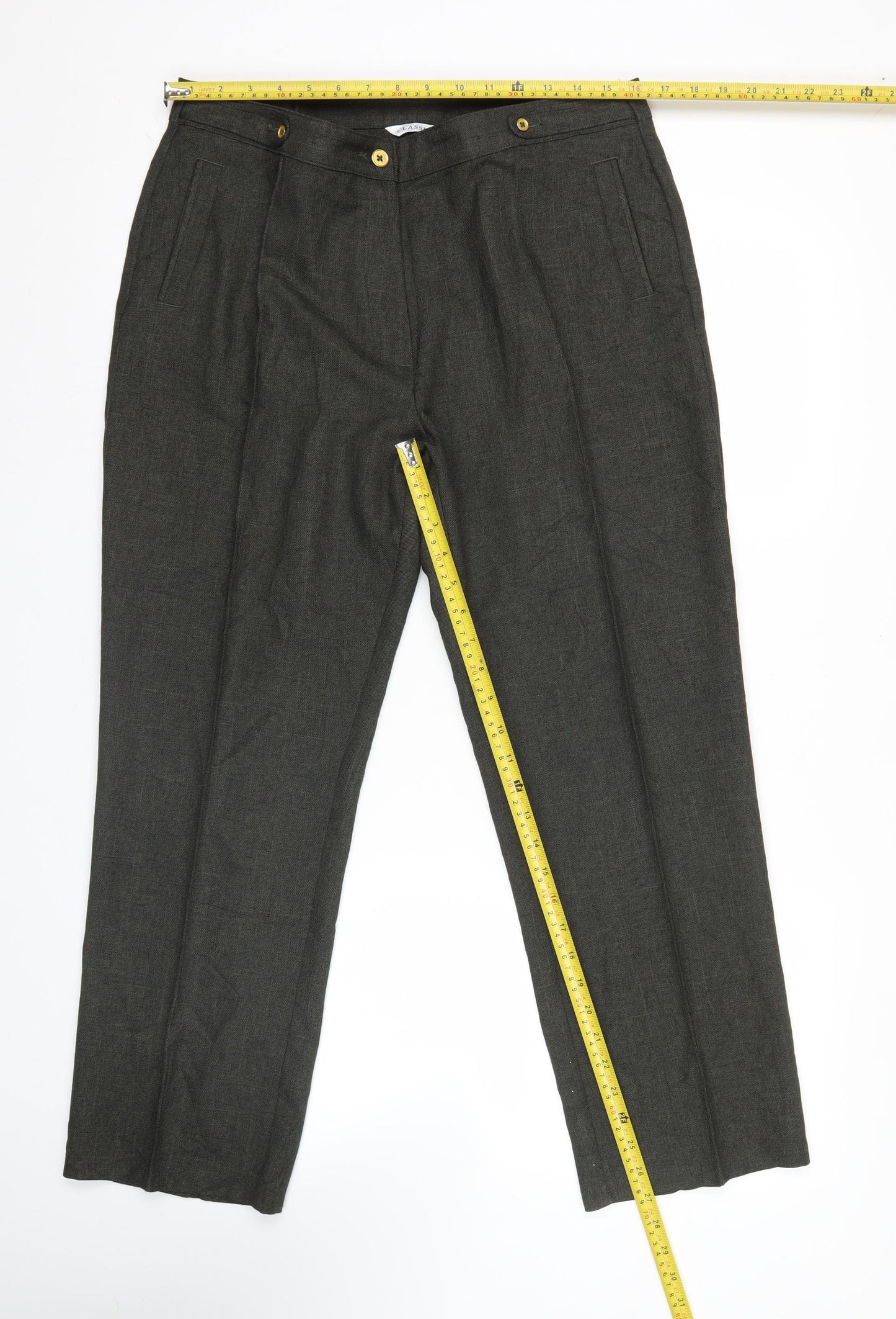 Marks and Spencer Women's Green Polyester Blend Pleated Work Trousers XL