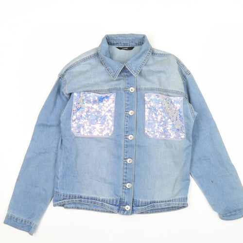 George Girls Blue Denim Sequin Shirt Jacket 12-13 Years Button Up
