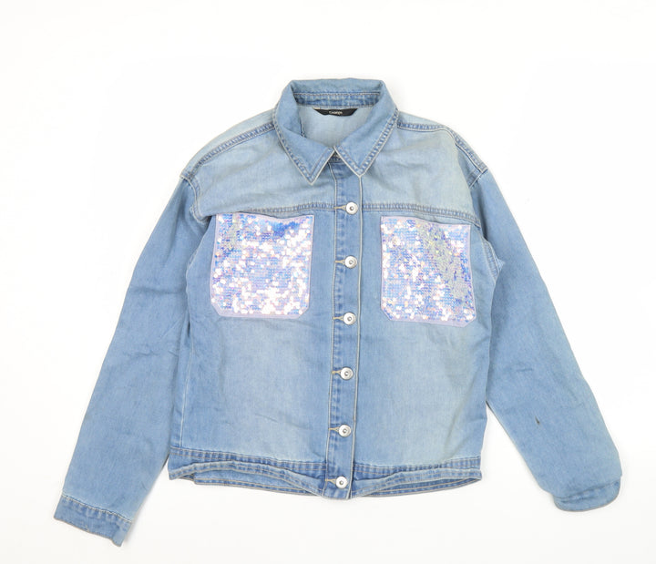 George Girls Blue Denim Sequin Shirt Jacket 12-13 Years Button Up