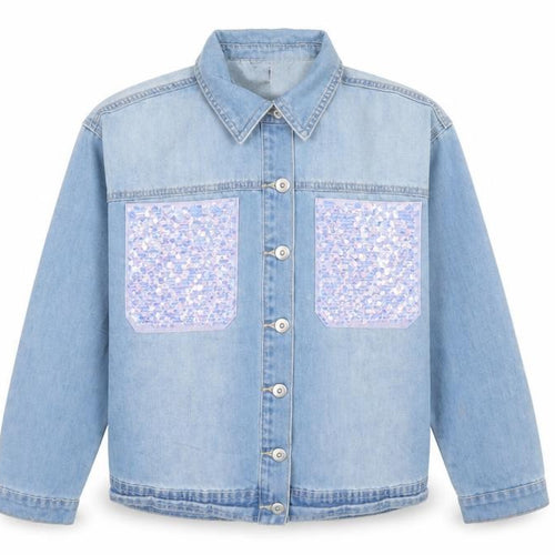 George Girls Blue Denim Sequin Shirt Jacket 12-13 Years Button Up