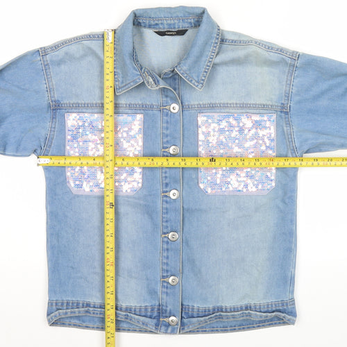 George Girls Blue Denim Sequin Shirt Jacket 12-13 Years Button Up