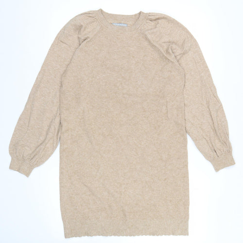Oliver Bonas Women Beige Size 8 Tunic Jumper Long Sleeve Knit