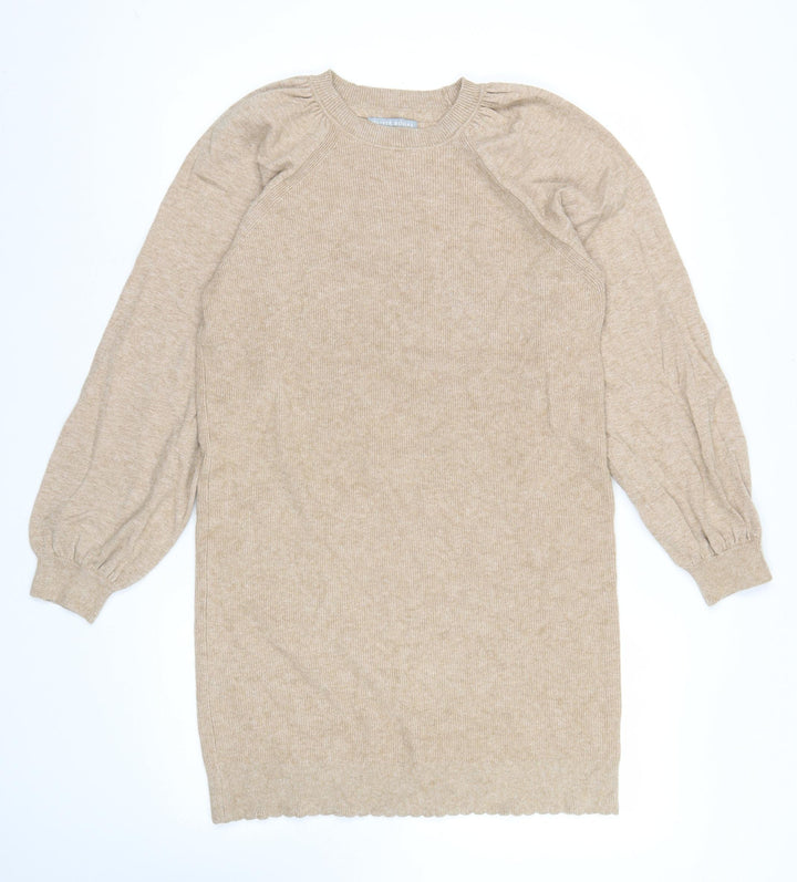 Oliver Bonas Women Beige Size 8 Tunic Jumper Long Sleeve Knit