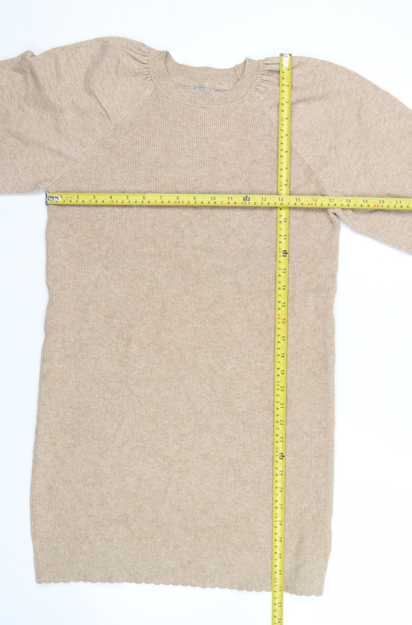 Oliver Bonas Women Beige Size 8 Tunic Jumper Long Sleeve Knit
