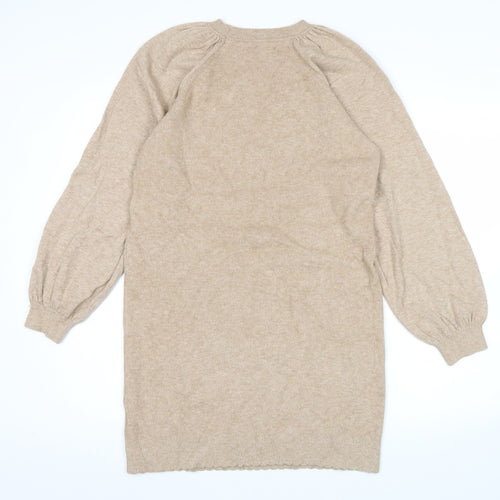 Oliver Bonas Women Beige Size 8 Tunic Jumper Long Sleeve Knit