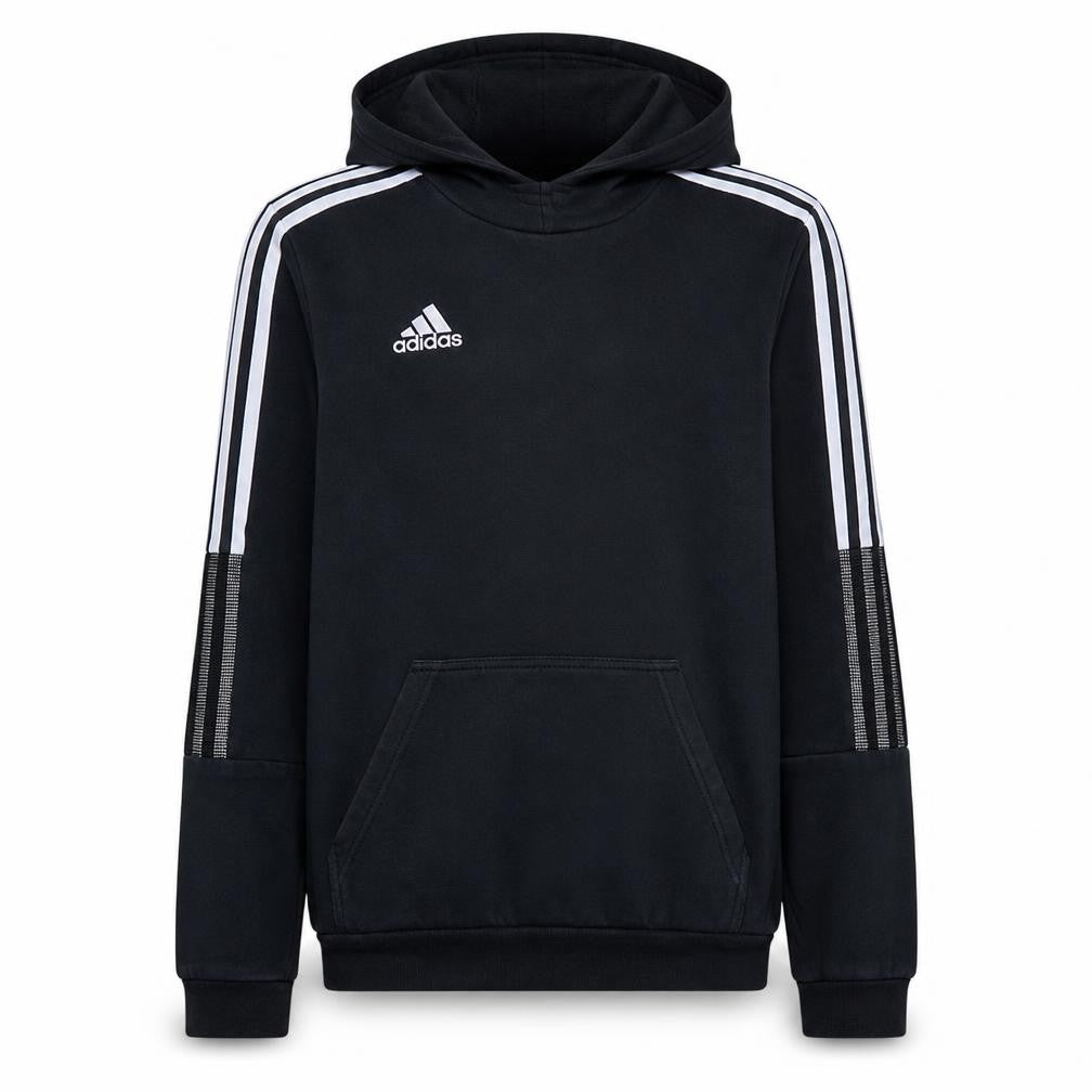 Front view of Adidas Men’s Black Small Pullover Hoodie Long Sleeve Sportswear