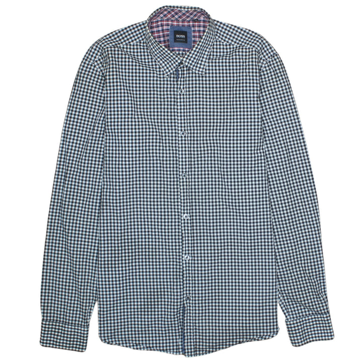 Hugo Boss Men’s Blue Check Cotton Shirt M Regular Fit Long Sleeve