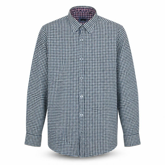Front view of Hugo Boss Men’s Blue Check Cotton Shirt M Regular Fit Long Sleeve