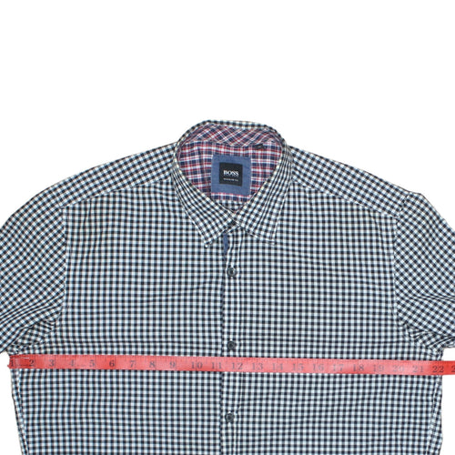 Hugo Boss Men’s Blue Check Cotton Shirt M Regular Fit Long Sleeve