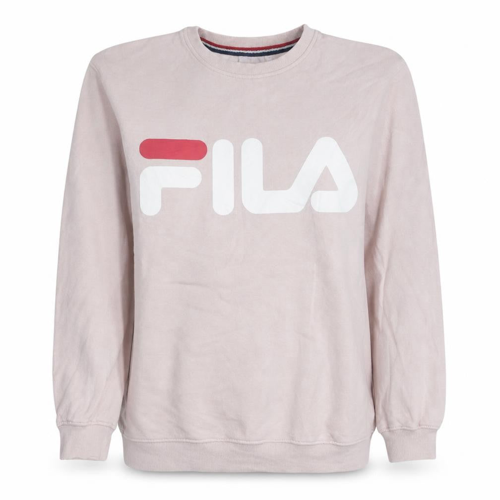 Front view of Fila women’s pink pullover sweatshirt s crew neck casual logo cotton