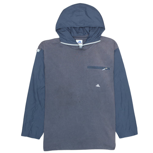 Adidas Men’s Grey Pullover Hoodie L Sports Fleece Zip Pocket