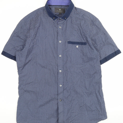 Marks and Spencer Men’s Blue Geometric Button-Up Shirt L Slim Fit