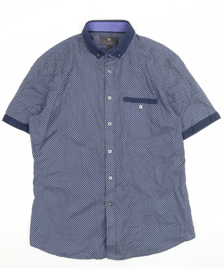 Marks and Spencer Men’s Blue Geometric Button-Up Shirt L Slim Fit