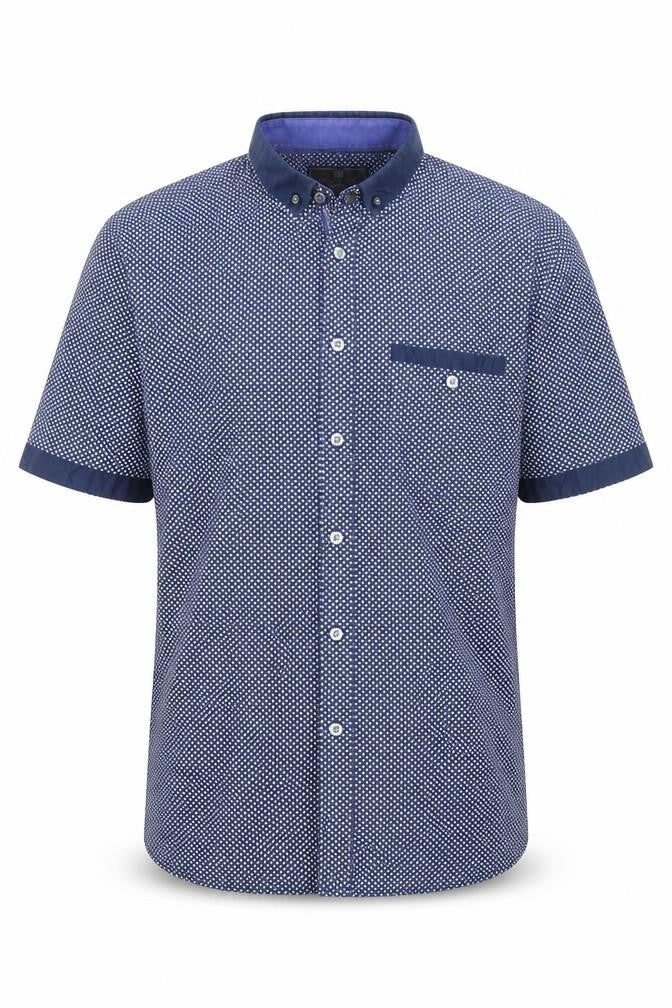 Front view of Marks & Spencer Men’s Blue Geometric Button-Up Shirt L Slim Fit
