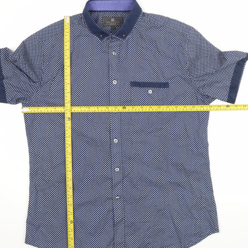 Marks and Spencer Men’s Blue Geometric Button-Up Shirt L Slim Fit