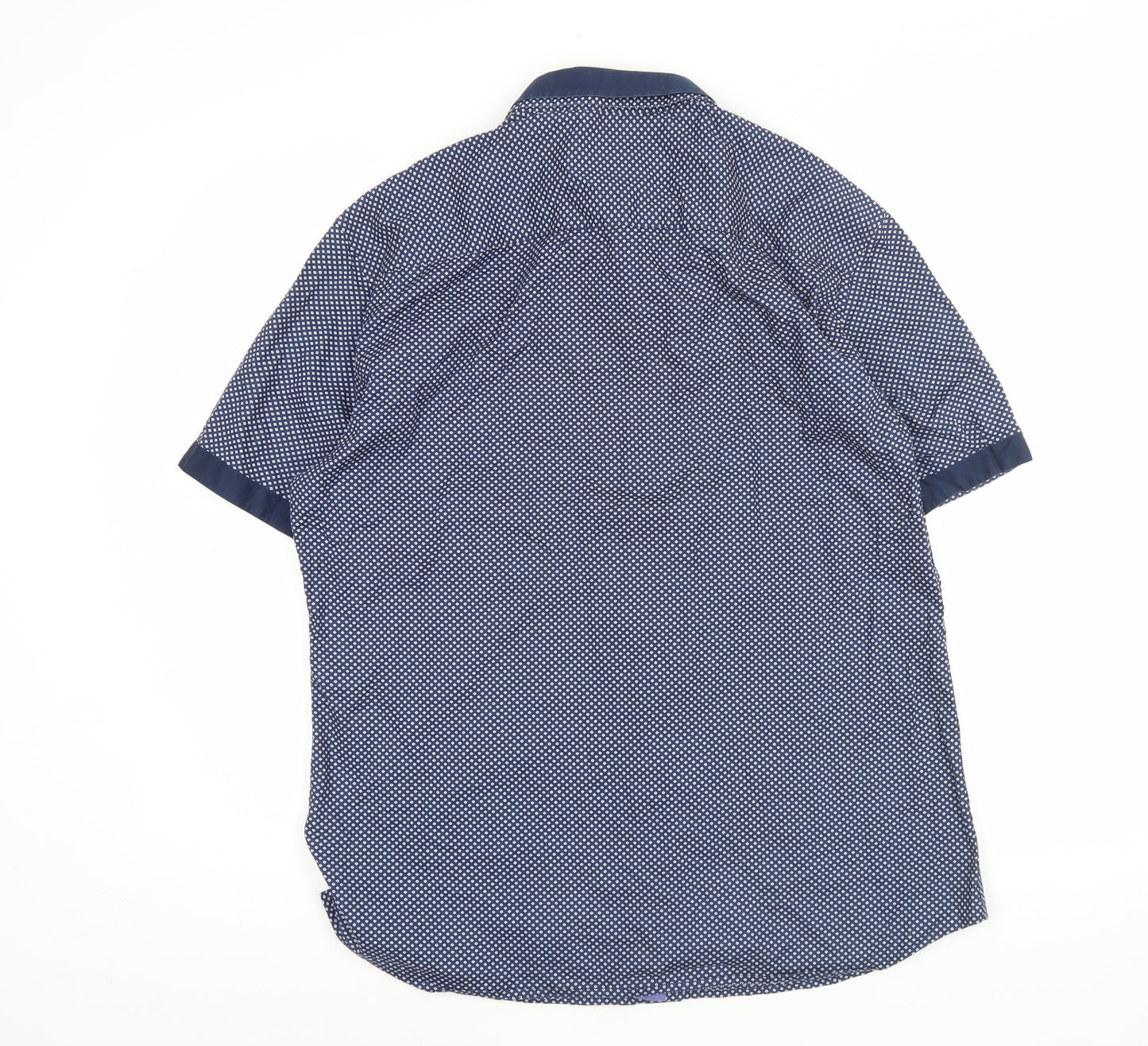 Marks and Spencer Men’s Blue Geometric Button-Up Shirt L Slim Fit