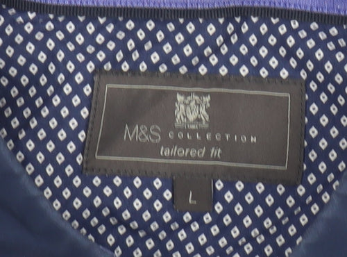 Marks and Spencer Men’s Blue Geometric Button-Up Shirt L Slim Fit