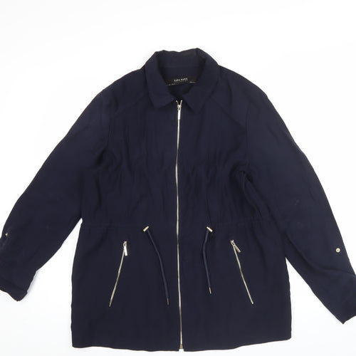 Zara Women Blue Size 14 Mid-Length Basic Jacket with Zip Pockets