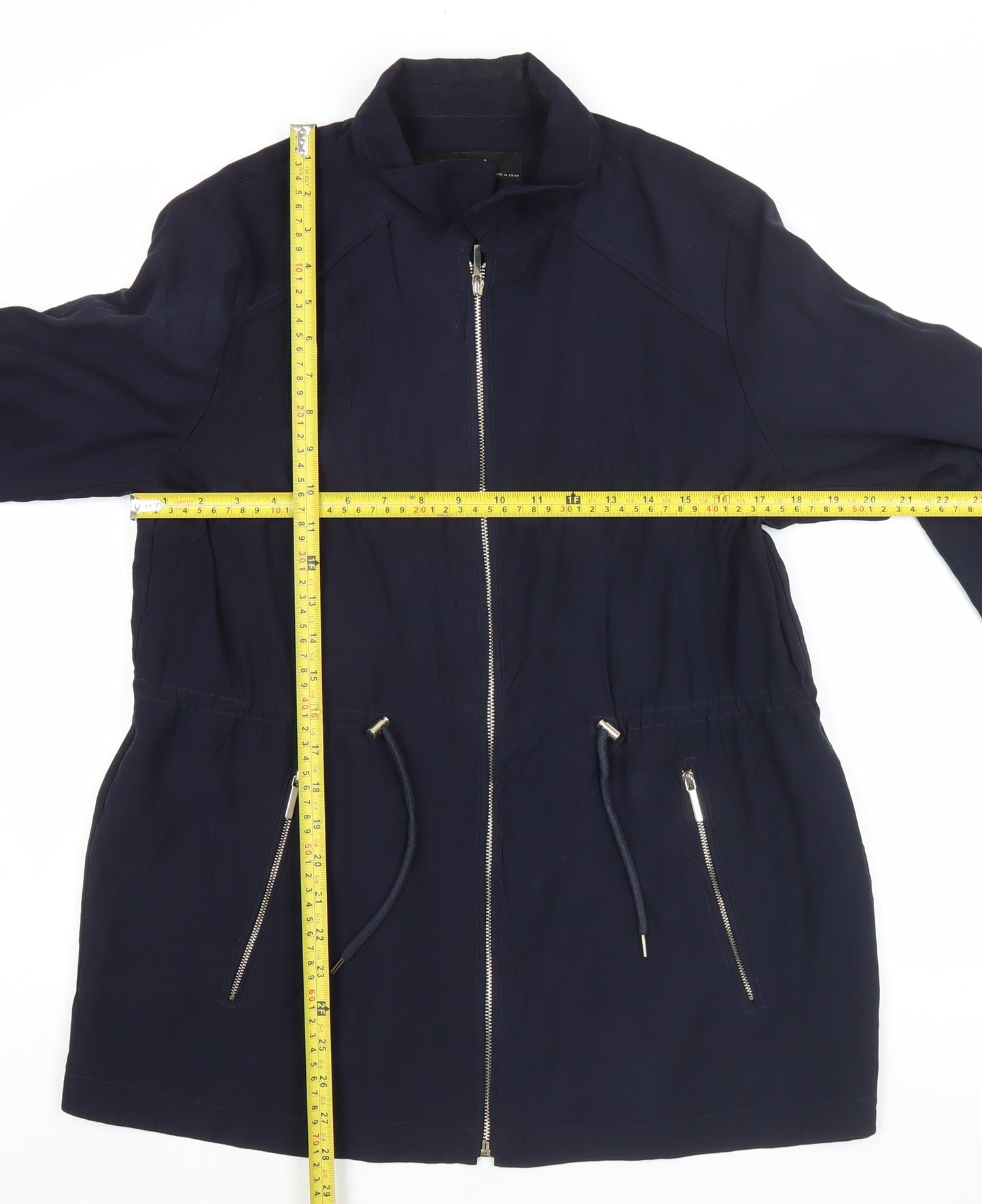 Zara Women Blue Size 14 Mid-Length Basic Jacket with Zip Pockets