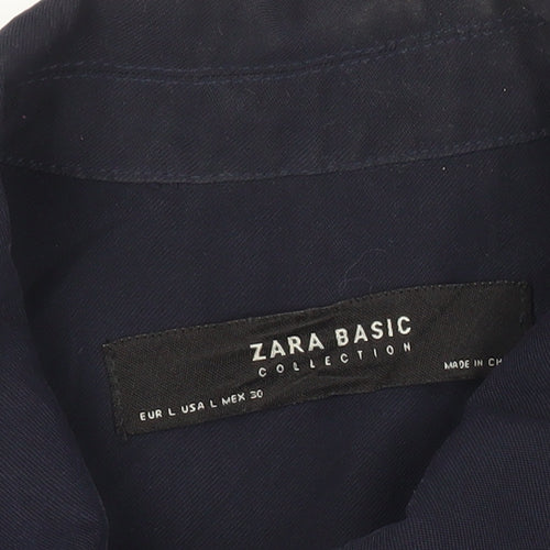 Zara Women Blue Size 14 Mid-Length Basic Jacket with Zip Pockets