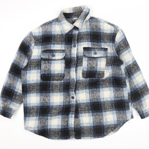 New Look Men’s Blue Check Wool Blend Jacket L 42in Retro Winter Casual