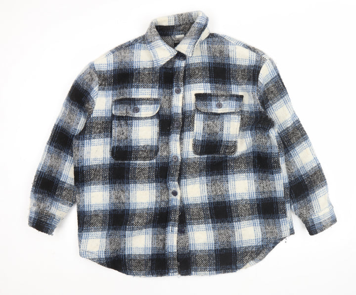 New Look Men’s Blue Check Wool Blend Jacket L 42in Retro Winter Casual