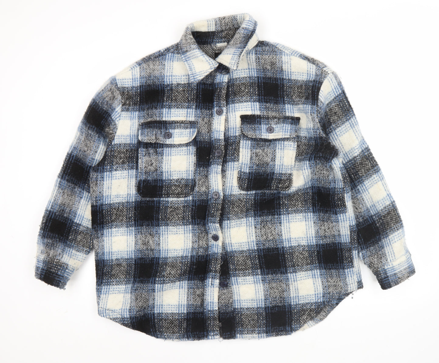 New Look Men’s Blue Check Wool Blend Jacket L 42in Retro Winter Casual