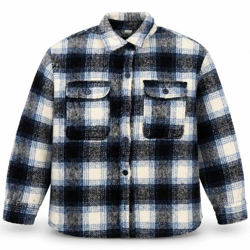 New Look Men’s Blue Check Wool Blend Jacket L 42in Retro Winter Casual