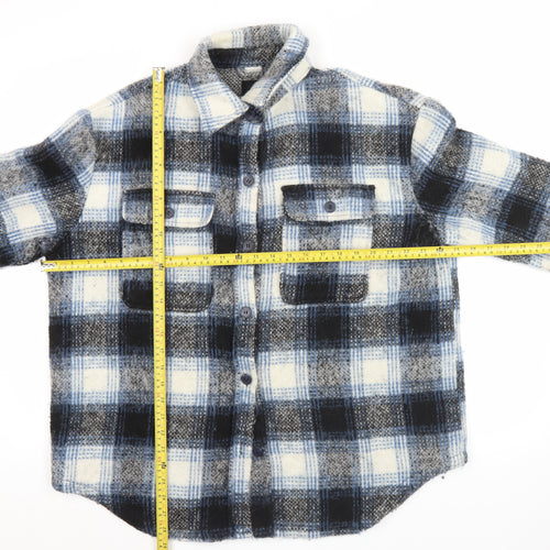 New Look Men’s Blue Check Wool Blend Jacket L 42in Retro Winter Casual