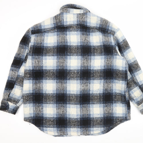New Look Men’s Blue Check Wool Blend Jacket L 42in Retro Winter Casual