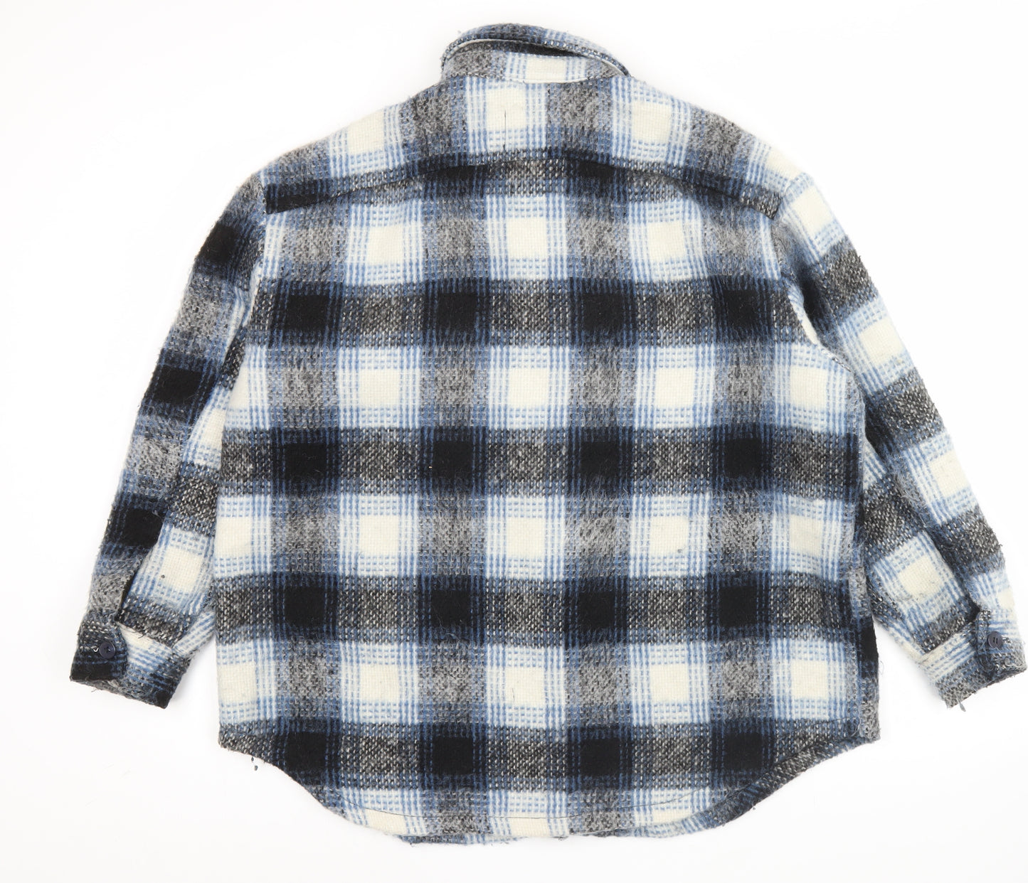 New Look Men’s Blue Check Wool Blend Jacket L 42in Retro Winter Casual