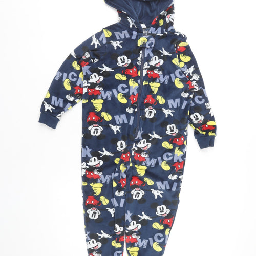 Disney Boys Blue Mickey Mouse Fleece One Piece Pyjamas 5 Years Hooded