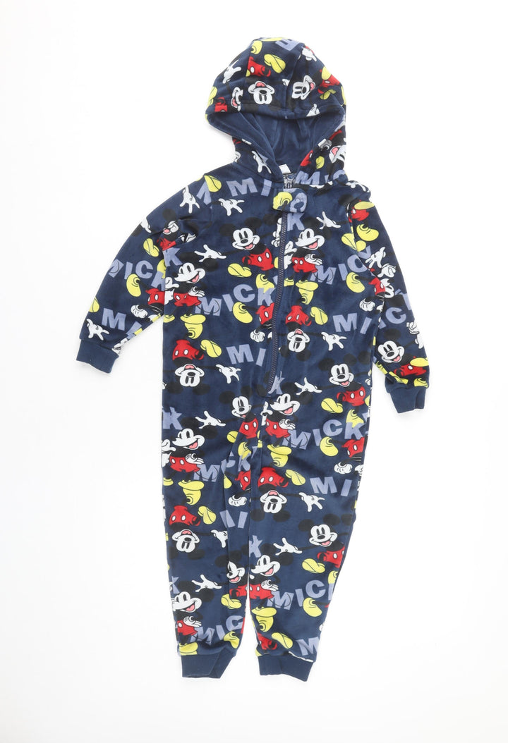 Disney Boys Blue Mickey Mouse Fleece One Piece Pyjamas 5 Years Hooded