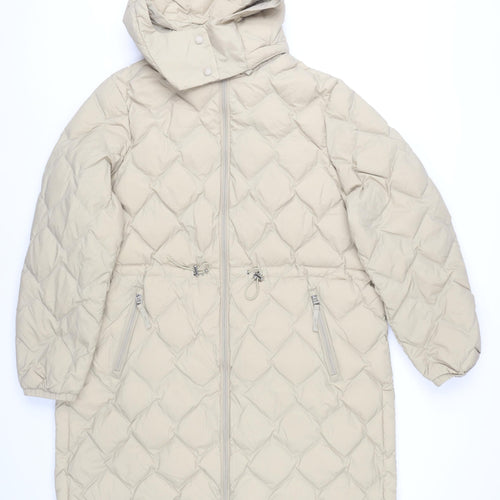Marks and Spencer Womens Beige Size 20 Long Puffer Coat Hooded Quilted