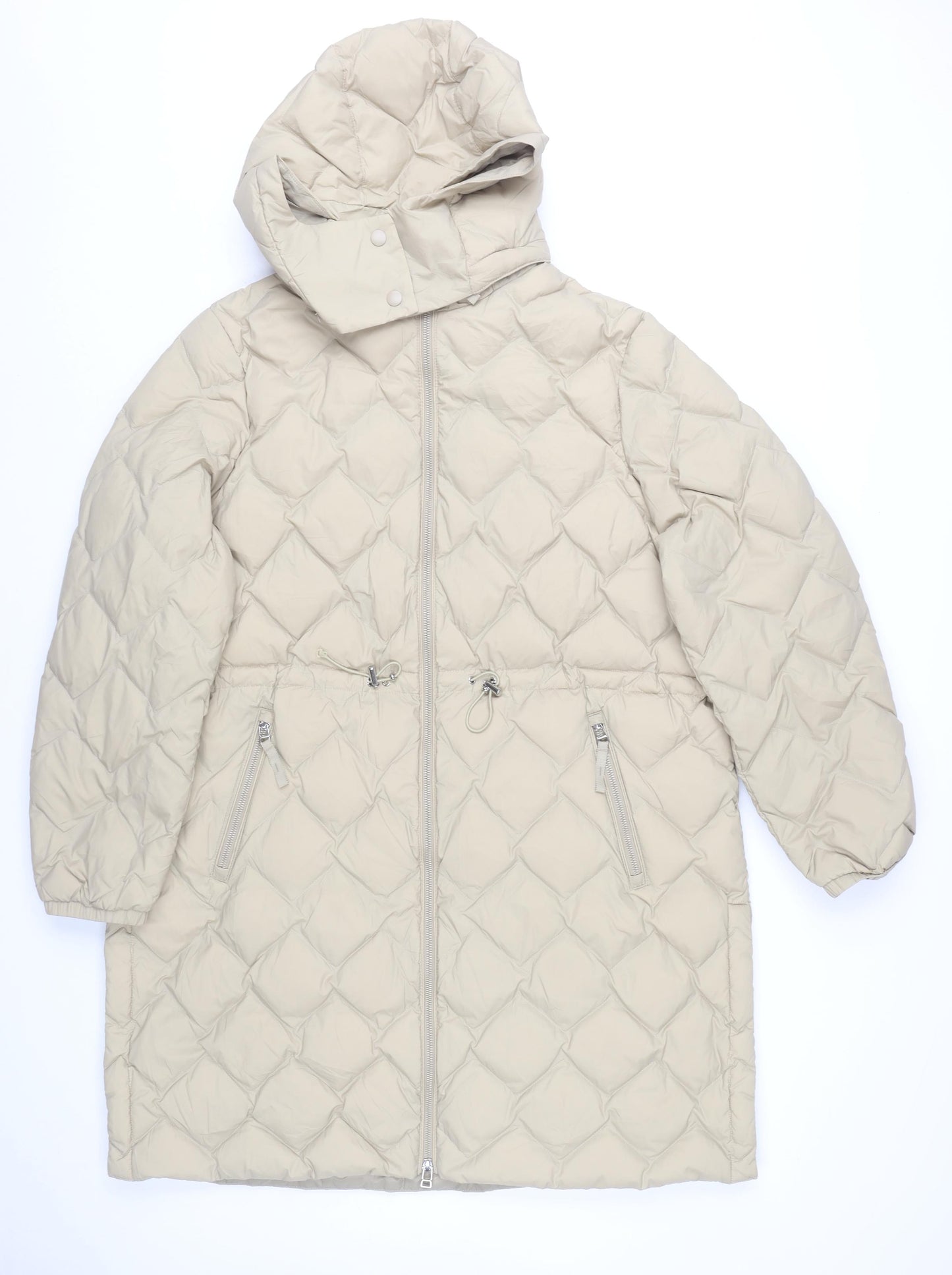 Marks and Spencer Womens Beige Size 20 Long Puffer Coat Hooded Quilted