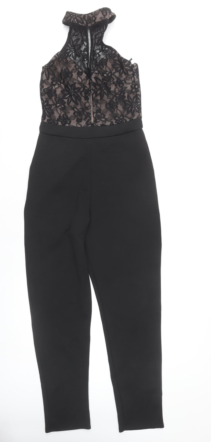 Missguided Womens Black Lace Halter Jumpsuit UK 10 Slim Fit Party
