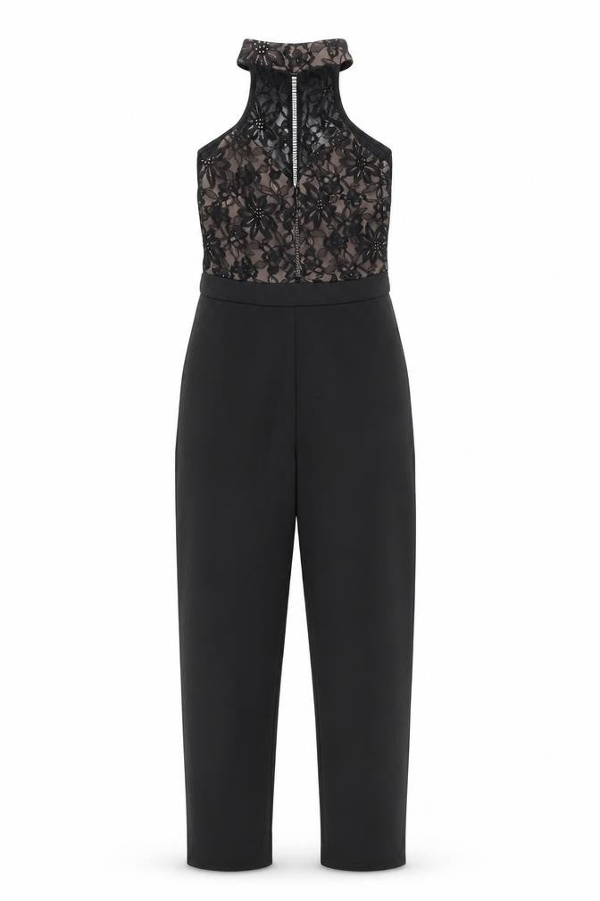 Missguided Womens Black Lace Halter Jumpsuit UK 10 Slim Fit Party