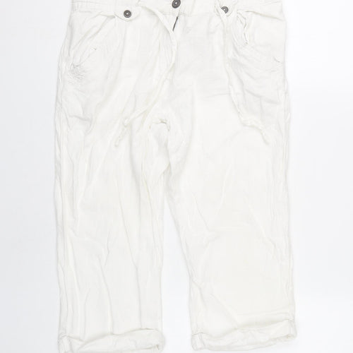 Debenhams Women’s White Linen Blend Capri Trousers Size 12
