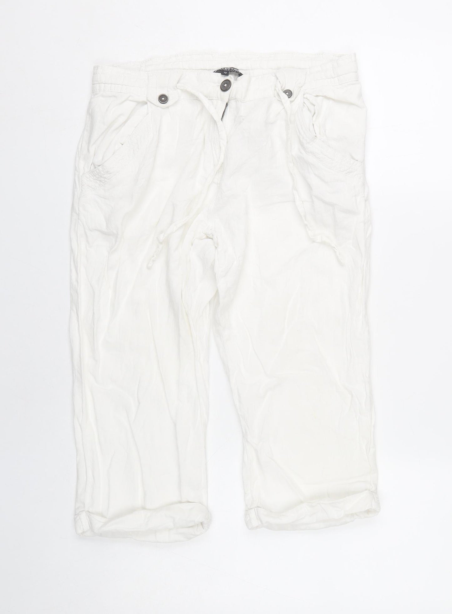 Debenhams Women’s White Linen Blend Capri Trousers Size 12