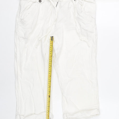 Debenhams Women’s White Linen Blend Capri Trousers Size 12