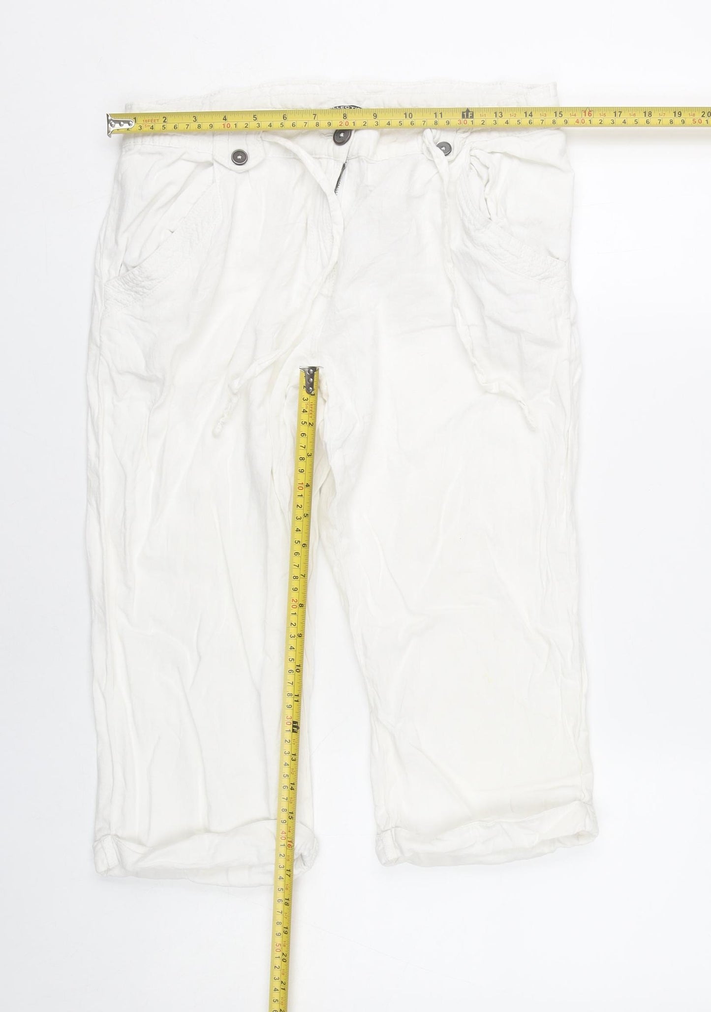 Debenhams Women’s White Linen Blend Capri Trousers Size 12