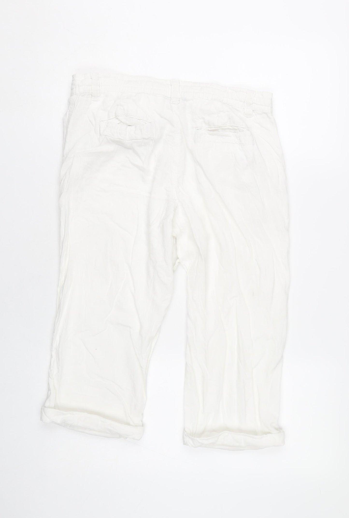 Debenhams Women’s White Linen Blend Capri Trousers Size 12