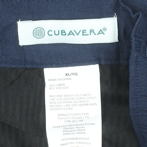Cubavera Women’s Blue XL Linen Blend Straight Leg Casual Trousers