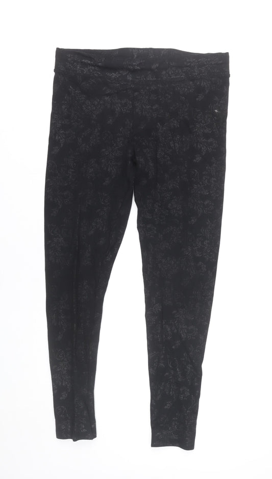 Marks and Spencer Womens Black Floral Stretch Leggings UK 12 M