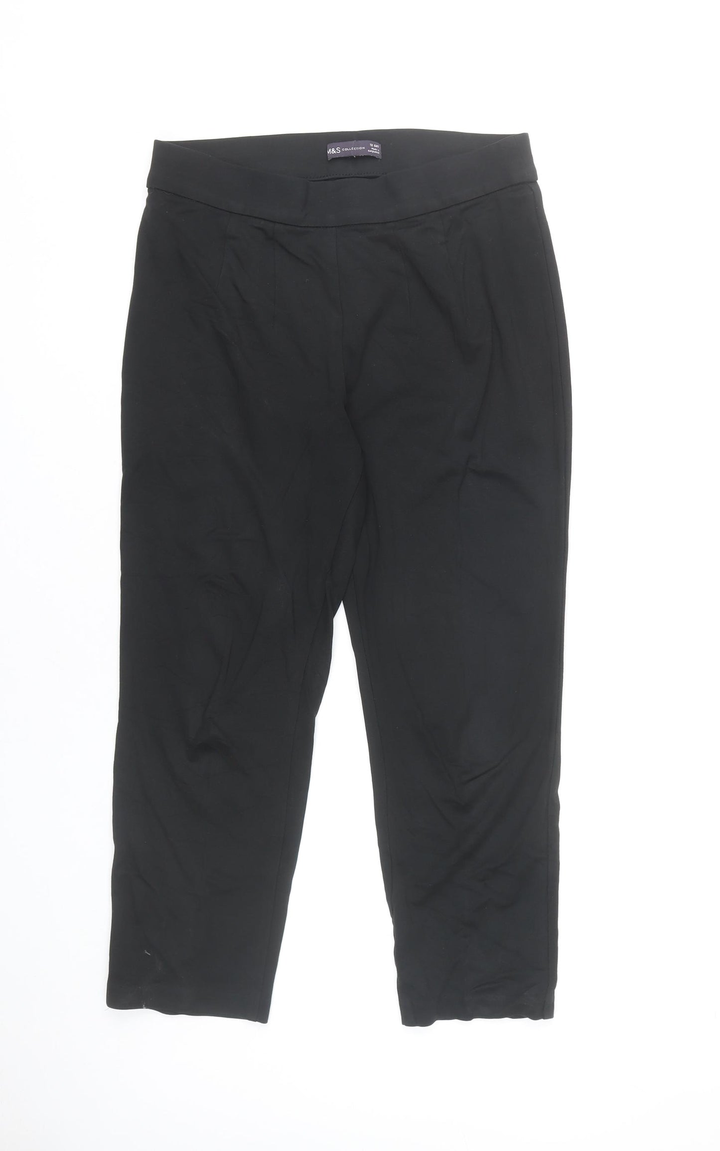 Marks and Spencer Women Black Size 12 Cropped Jersey Leggings
