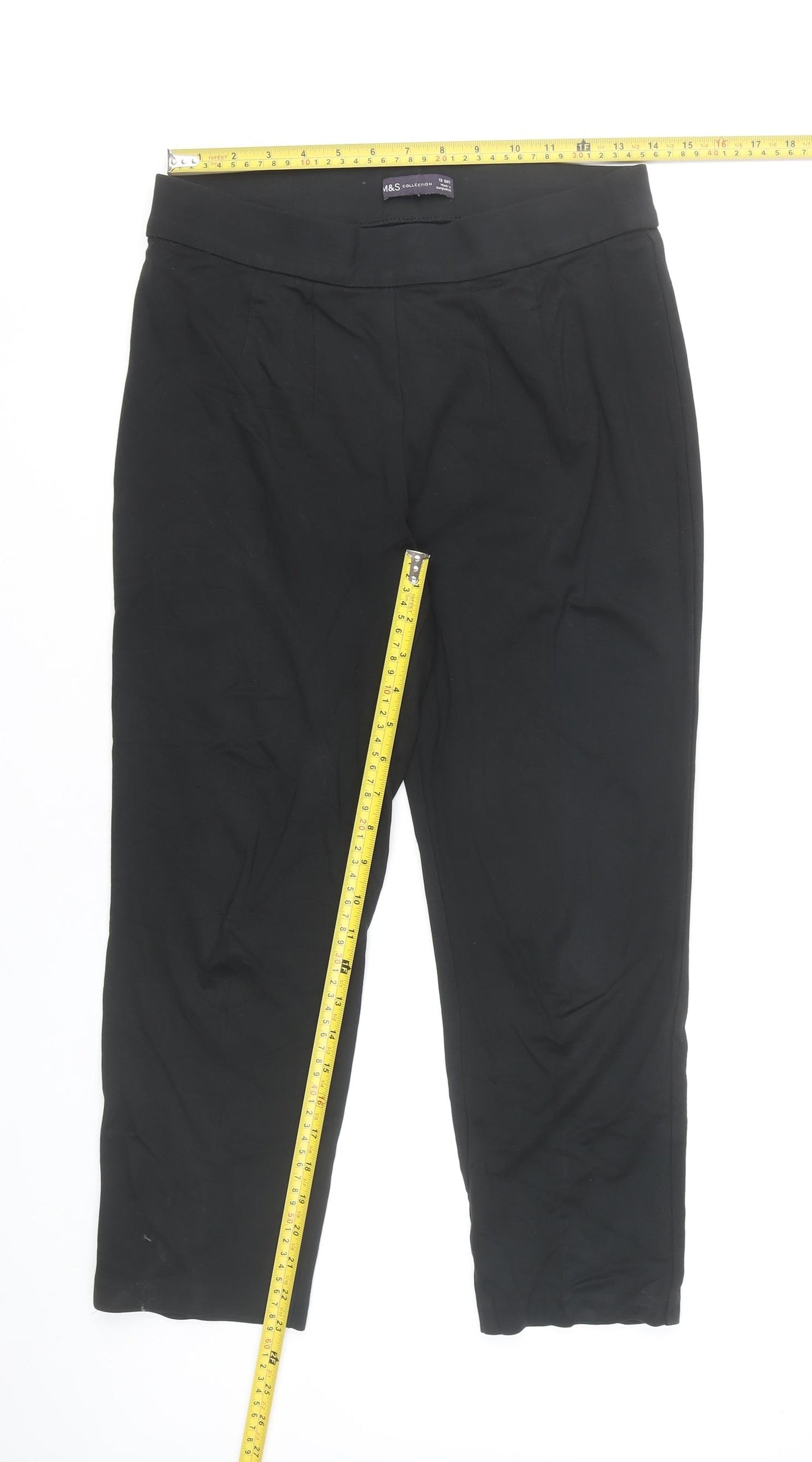 Marks and Spencer Women Black Size 12 Cropped Jersey Leggings