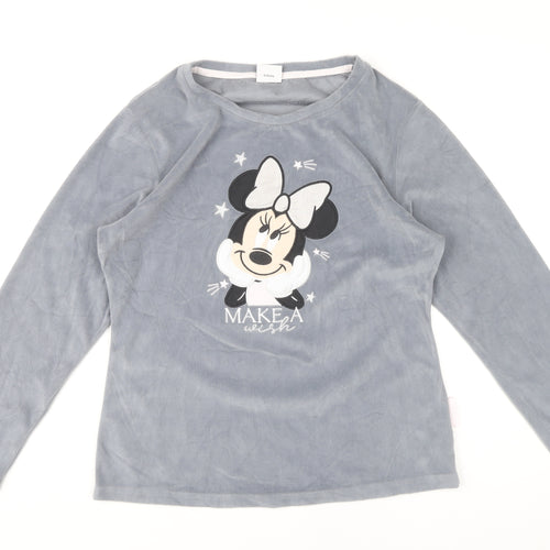Disney Women’s Grey Minnie Mouse Pyjama Top Size 6 Velour Long Sleeve